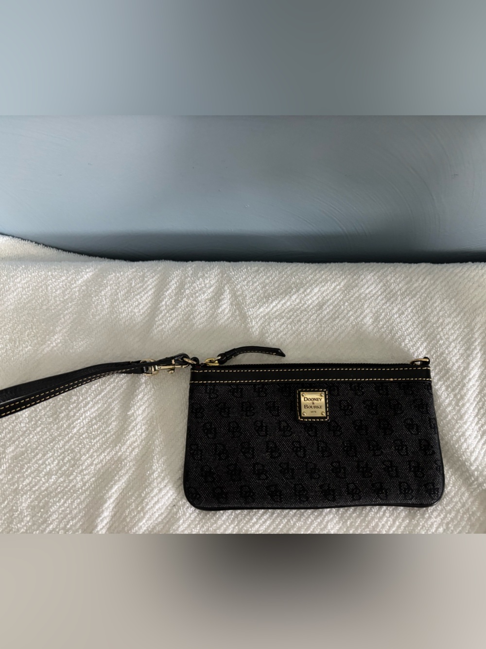 Dooney & Bourke Black Signature Wristlet with Gold Plate